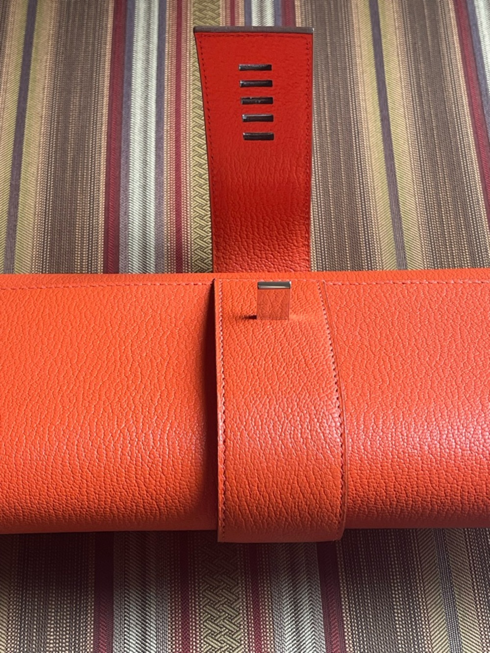 LIKE NEW HERMES SANGUINE ORANGE TADELAKT LEATHER MEDOR CLUTCH PALLADIUM HARDWARE - Picture 12 of 17